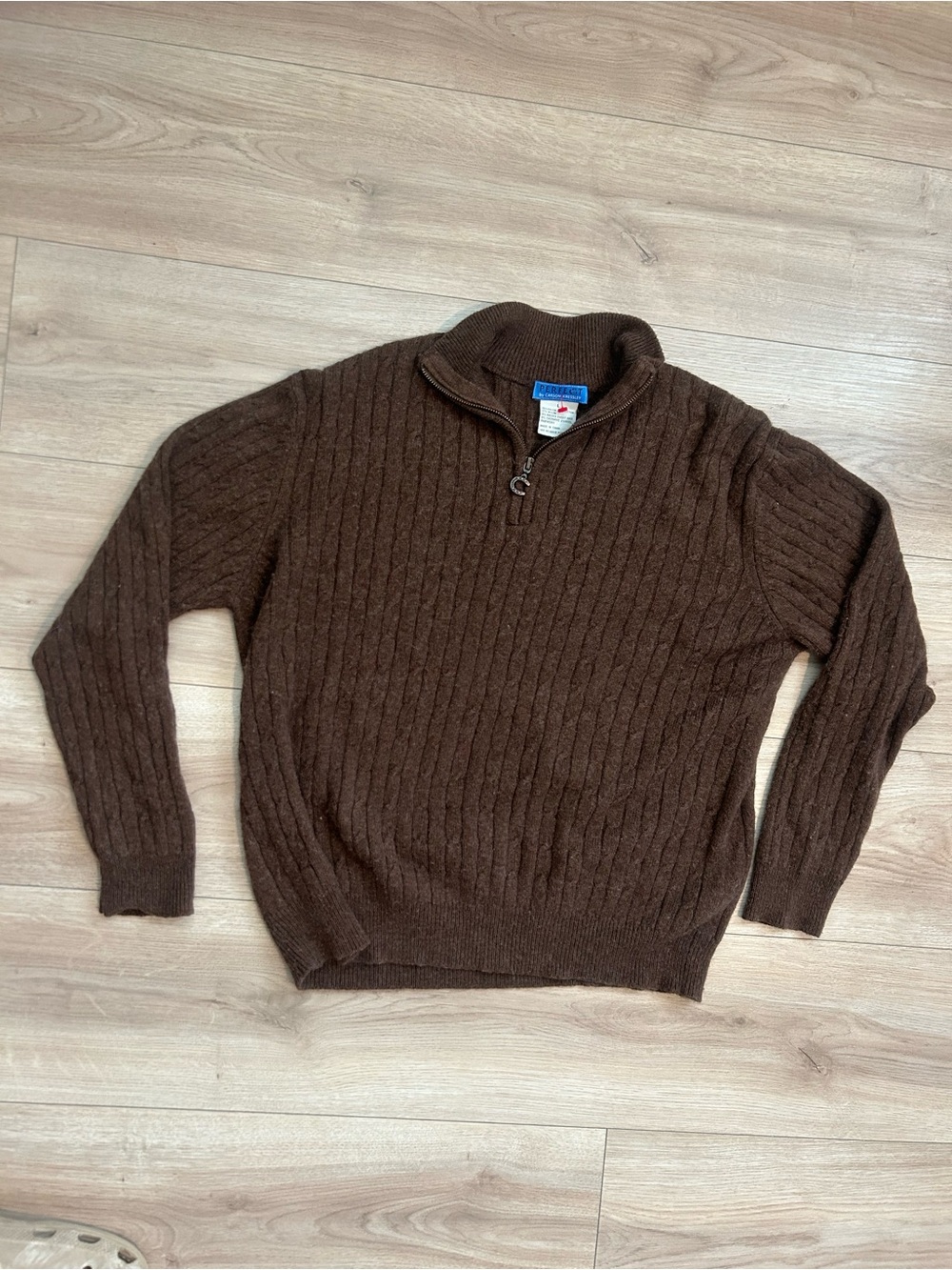 Men's Cable-Knit Zip Mock Neck Sweater - Brown